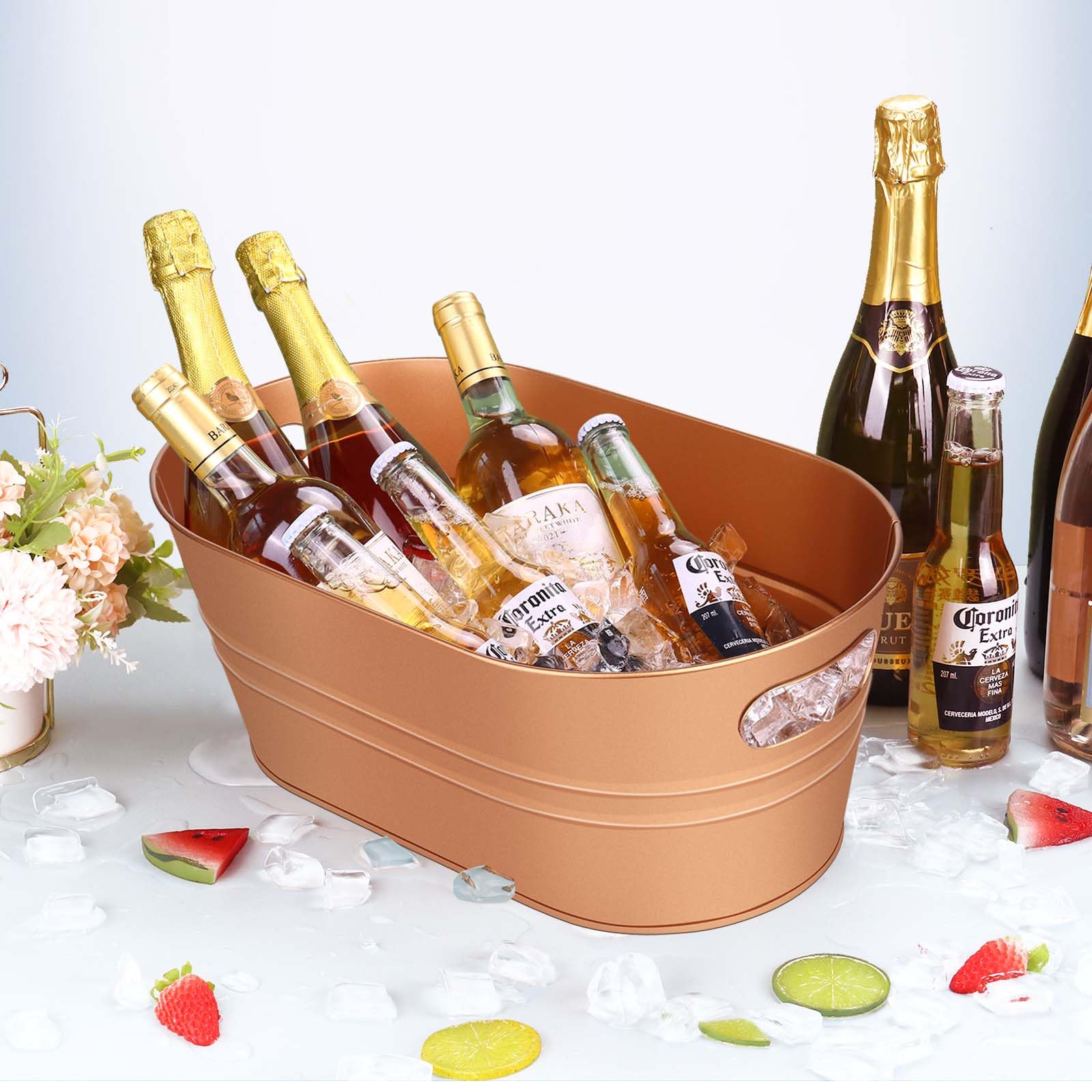 Getränke-Eiskübel aus verzinktem Metall, für Partys, große Getränkeeimer, Champagner, Vintage-Eimer für Wein, Bier, Cocktail, Mimose, Bar, Zubehör, 3 Stück (fortschrittliches Kupfer)