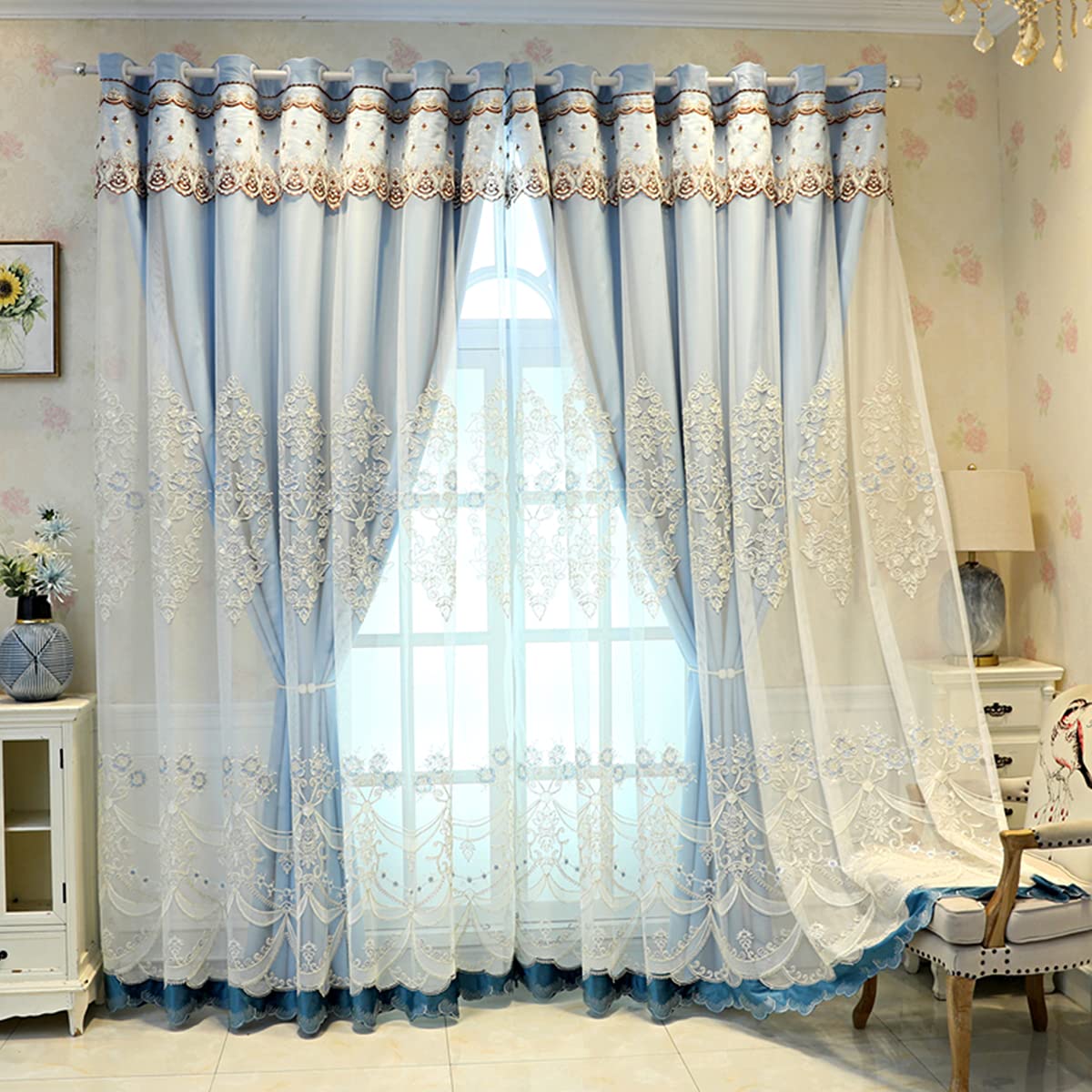 Rideaux de fenêtre occultants haut de gamme avec plis CRA et voilage style princesse chic
