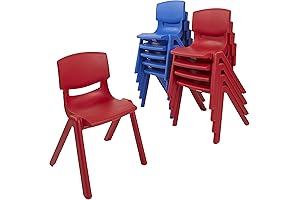 ECR4Kids 12in Plastic School Stack Chair, Classroom Furniture, Blue/Red (10-Pack)