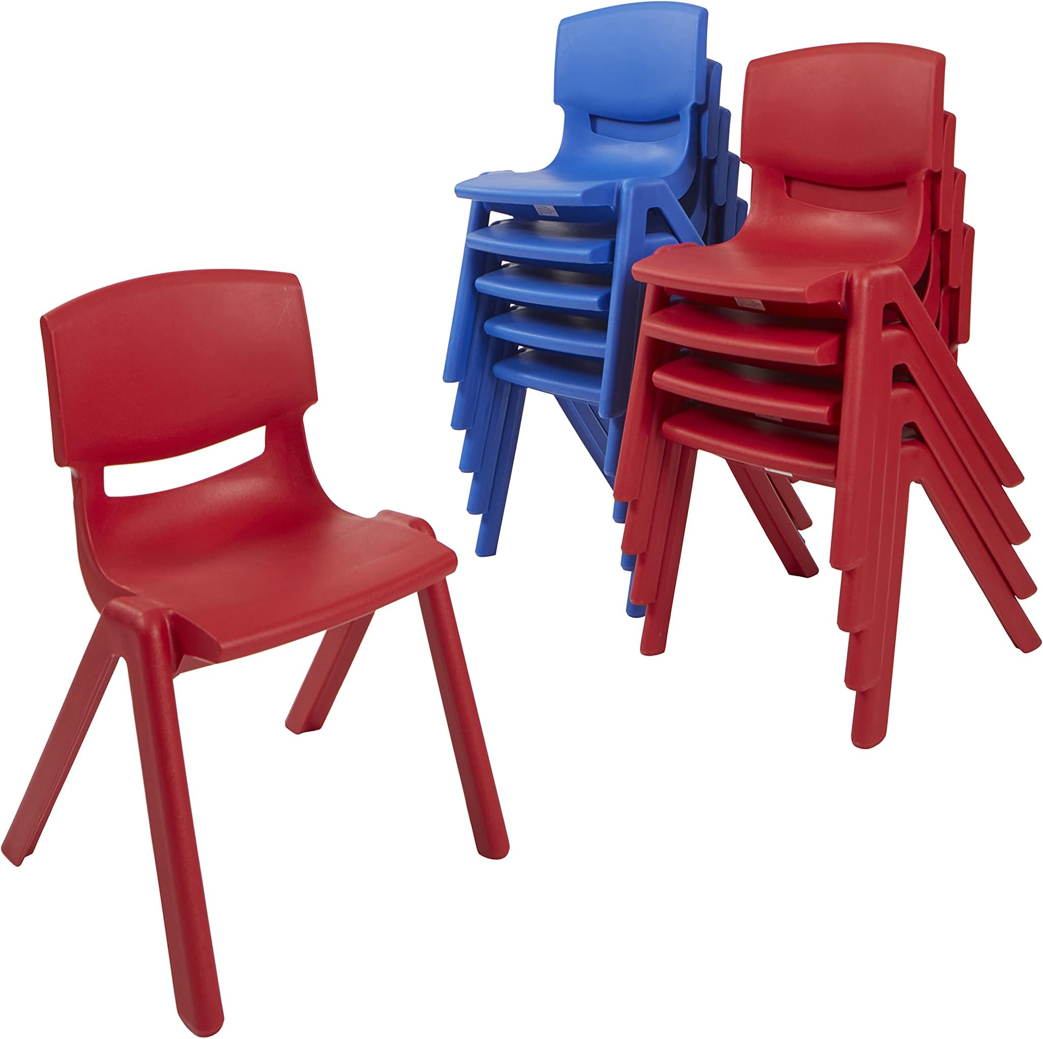 ECR4Kids 12in Plastic School Stack Chair, Classroom Furniture, Blue/Red, 10-Piece