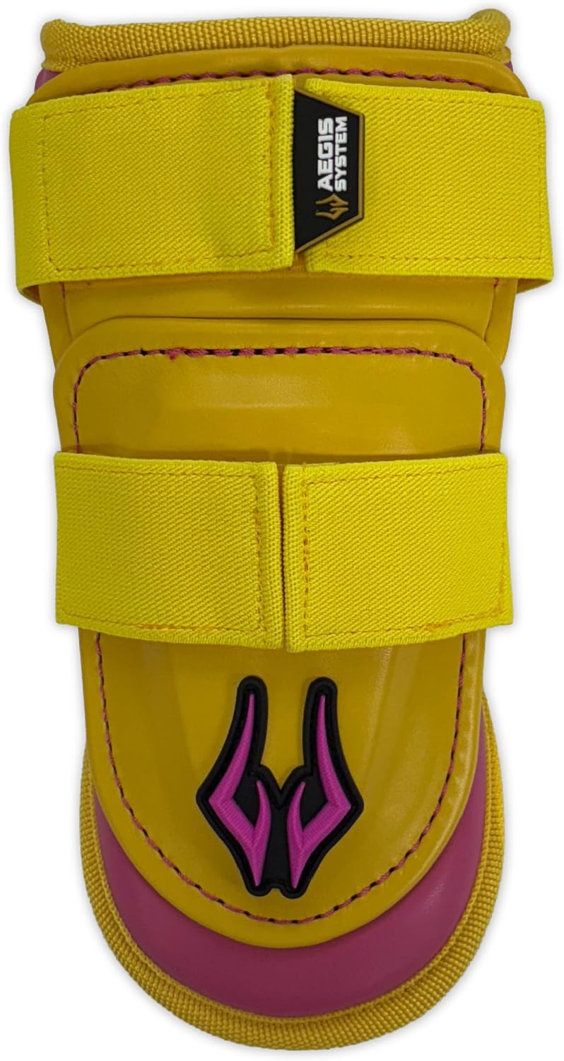 AEGIS Baseball Batter Elbow Guard, Double Strap Adjustable Elbow Pad, Adult One Size, Yellow | Pink