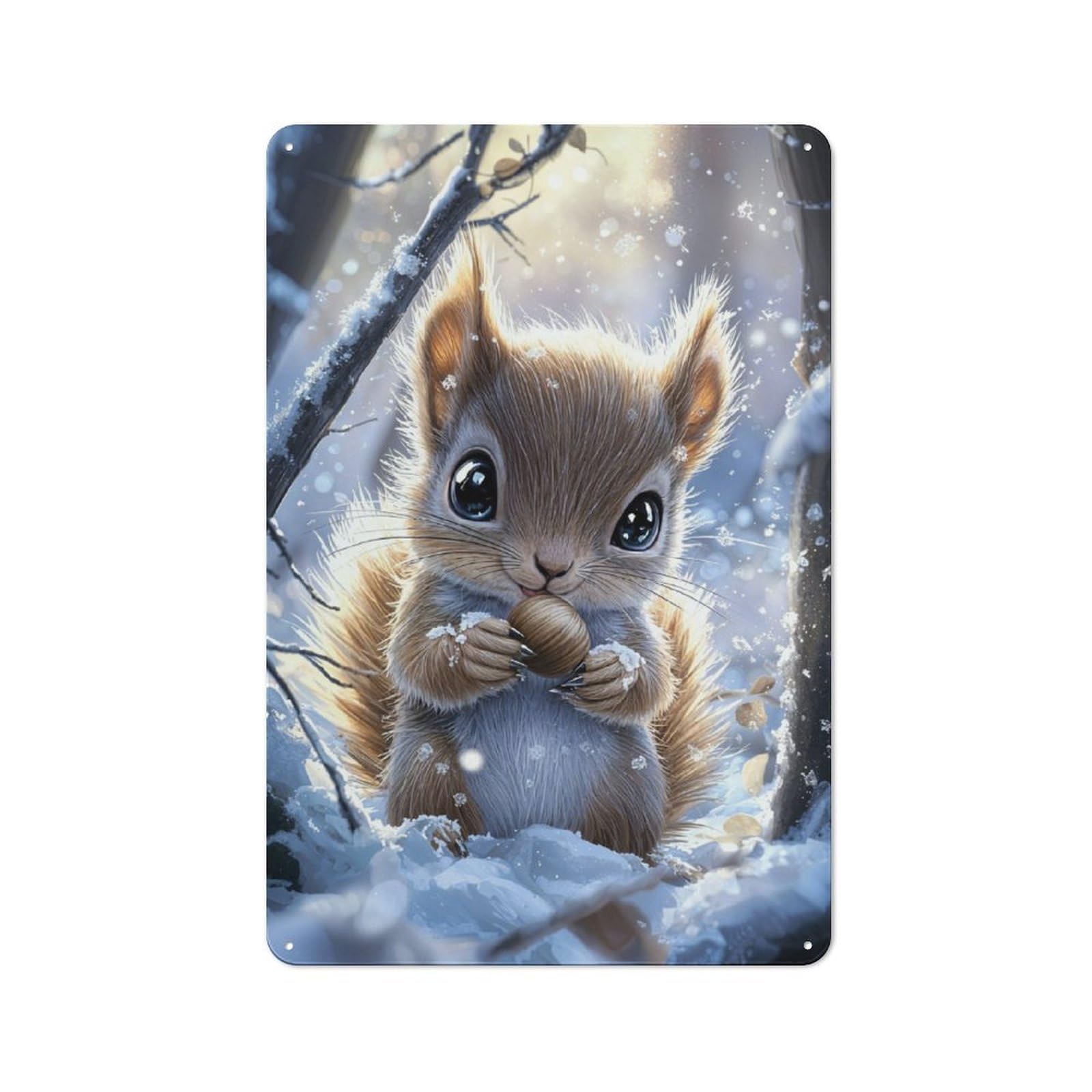 Junmoney Cute Squirrel In Winter For Garden Room Or Summerhouse, Retro Tin Sign 30X20cm, For Garage, Workshop And Man Cave Decoration