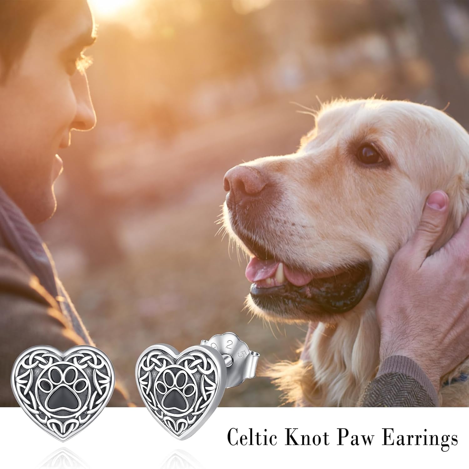 Dreamboat Pet Paw Print Stud Earrings for Women Men 925 Sterling Silver Celtic Knot Earring Dog Paw Footprint Fashion Jewelry Gifts