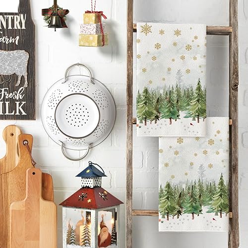 Miniatura 3 de Artoid Mode Juego de 3 toallas de cocina de invierno con diseño de copos de nieve, árbol de Navidad, 18 x 26 pulgadas, decoración de temporada de