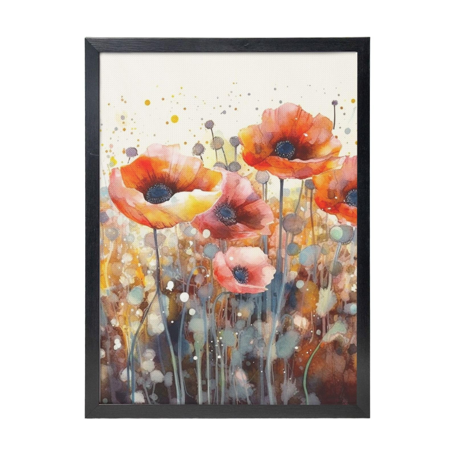 Framed Wall Art - Decorative Canvas Painting Watercolor Red Flowers Pictures Poster Aesthetic Modern Prints Artwork for Bedroom Office Wall Decor Ready To Hang 12x16 in