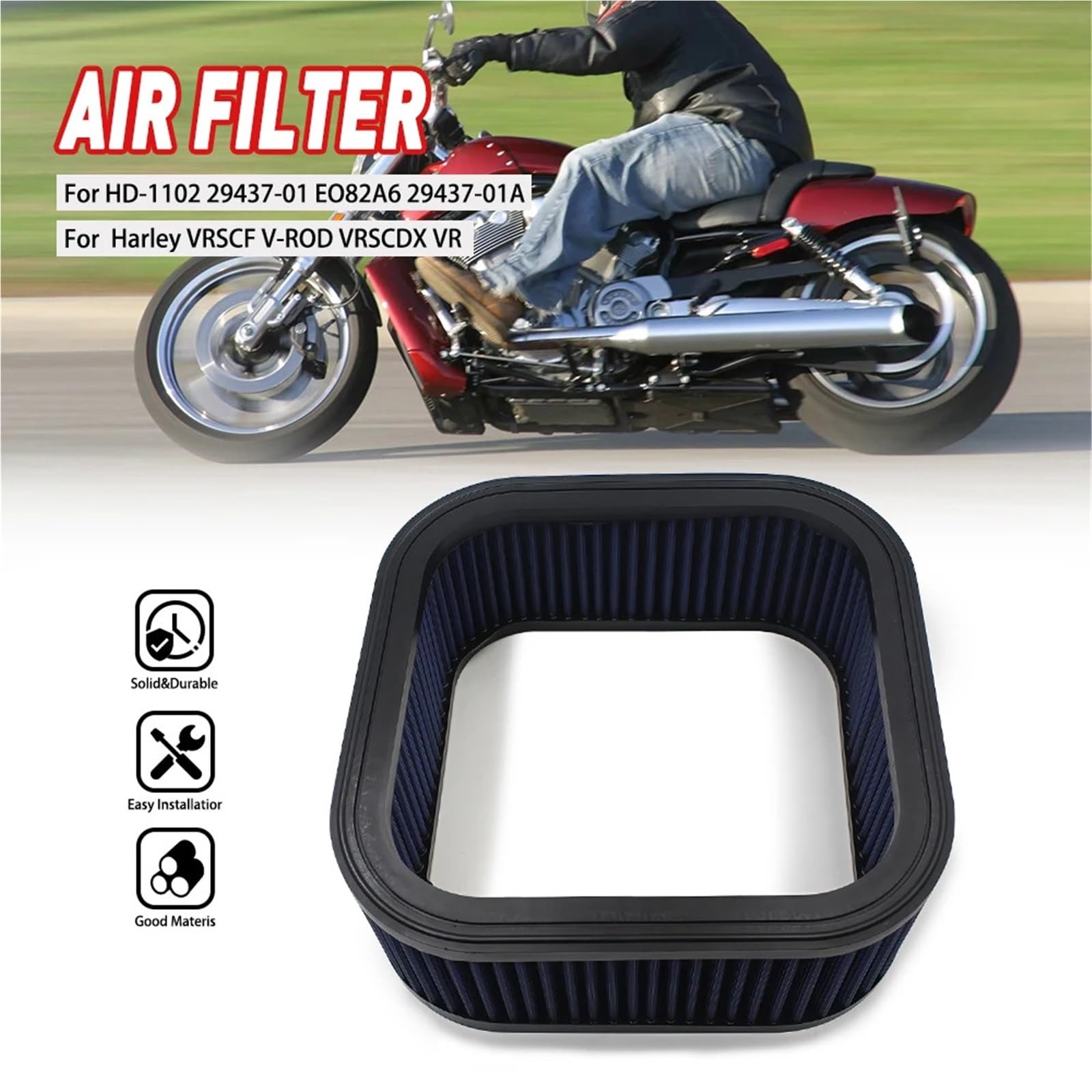 Kompatybilność z Pit Bike crossowym‌ Filtr powietrza do motocykla pasujący Harley VRSCF V-ROD MUSCLE 76 CI VRSCDX NIGHT ROD SPECIAL 10TH ANNIVERSARY EDITION VRSCAW Planowana wymiana