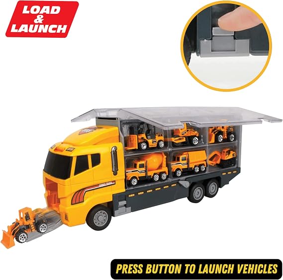 Teamsterz Construction Transporter Vehicle Playset | Construction Car, Lorry And Construction Truck Toys | Indoor And Outdoor Sandpit Toys | Toy Car Launcher | Cars Storage And Ramp | Ages 3+