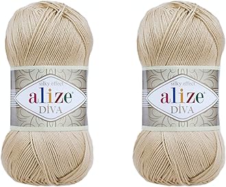 Alize Diva Yarn Hand Knitting Yarn 100% Microfiber Acrylic Yarn Alize Diva Silk Effect Thread Crochet Art Lace Craft Lot of 2 skeins 200gr 767 yds (368-Camel)