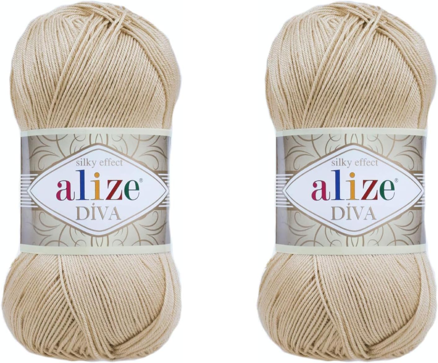 Alize Diva Yarn Hand Knitting Yarn 100% Microfiber Acrylic Yarn Alize Diva Silk Effect Thread Crochet Art Lace Craft Lot of 2 skeins 200gr 767 yds (368-Camel)
