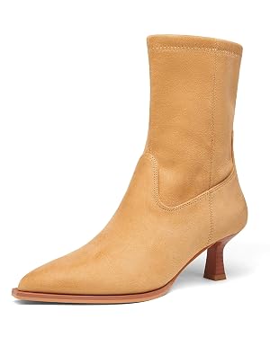 Coutgo Womens Pointed Toe Ankle Boots Stacked Kitten Low Heel Side Zipper Fall Booties Shoes
