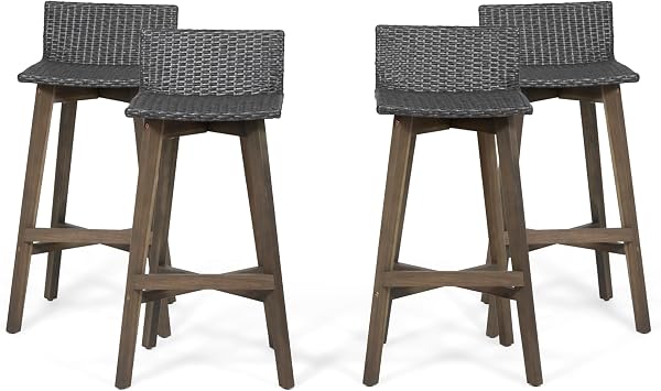 Christopher Knight Home La Brea Outdoor Wood & Wicker Barstools Set of 4, Gray