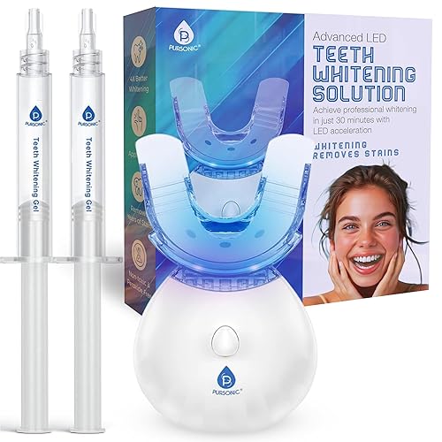 Pursonic Kit de blanqueamiento dental con 20 tratamientos de blanqueamiento – Blanqueador de dientes con 2 jeringas de gel y luz aceleradora LED –