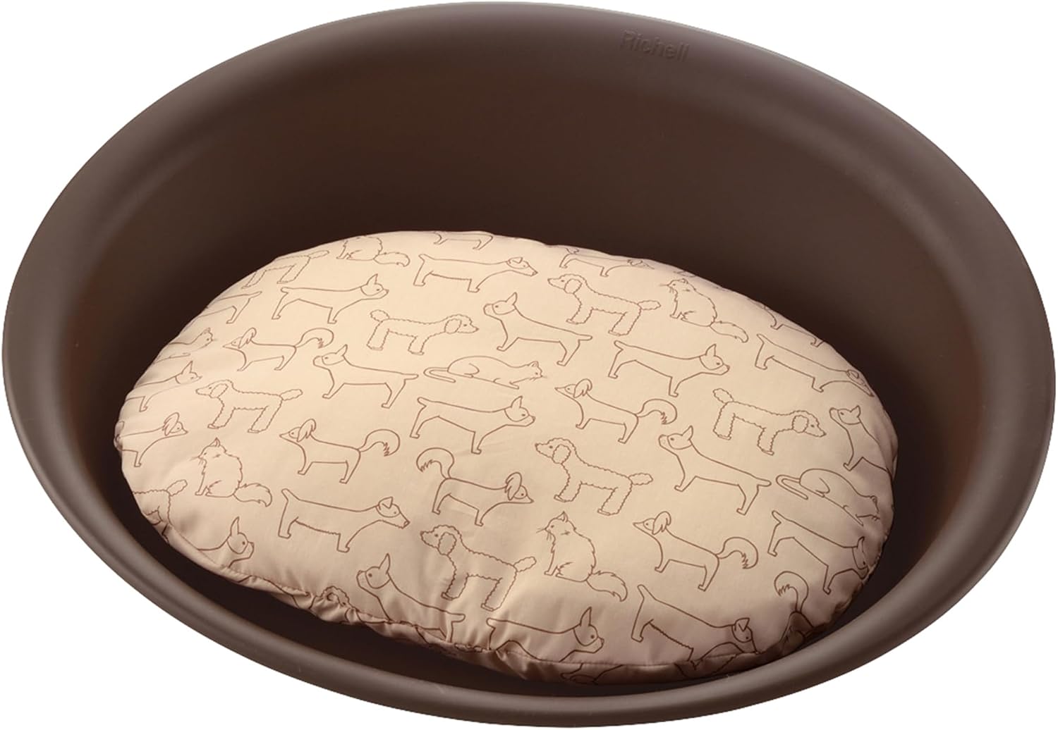 Richell: Oval Pet Bed - Medium Brown - Dogs & Cats, Flexible Waterproof Plastic Frame, Washable Polyester Cushion Size 21.7x16.1x2.2 Medium multicolor