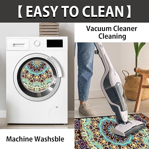 Miniatura 4 de Pardick Tapete semicircular abstracto bohemio con mandala antideslizante de 24 x 36 pulgadas, tapete de baño de media luna, tapete decorativo