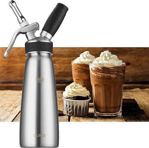 CURTA Dispensador profesional de crema batida, batidor de crema de acero inoxidable 18-8, máquina de crema con 3 boquillas de acero inoxidable