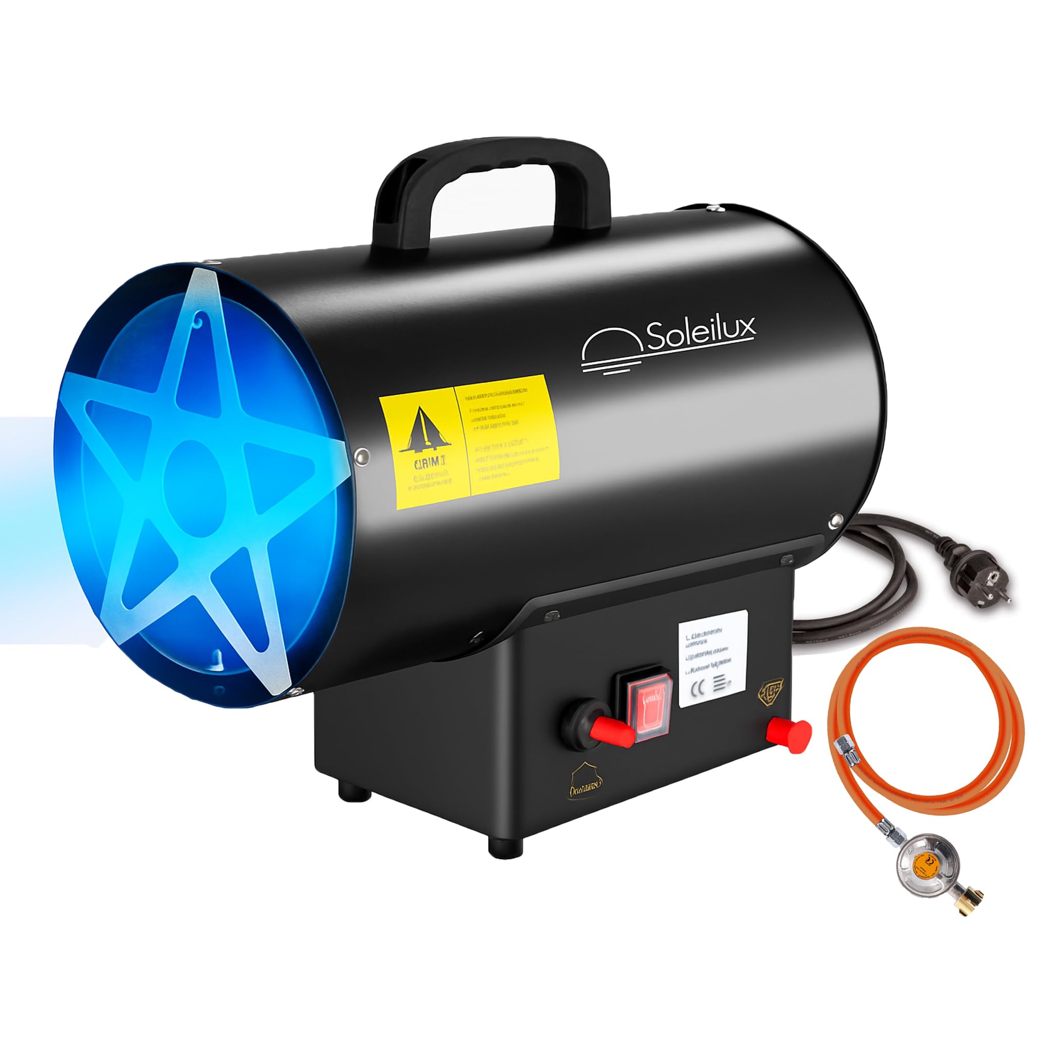 Generatore Riscaldatore Cannone Ventilato aria calda a gas GPL 15 kW, con avviamento piezoelettrico con regolatore e tubo 1,5 m