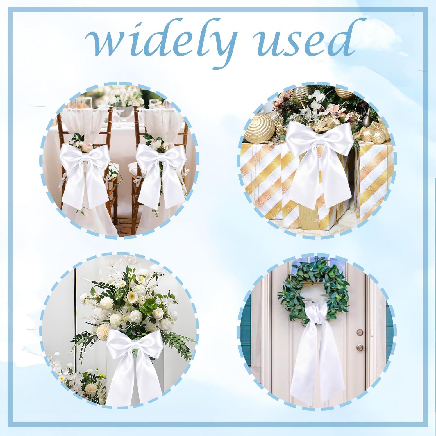 4Pcs Wreath Sash for Front Door White Garland Ribbon Accessories for Wreath Yard Doorway Indoor Outdoor Bow Bridal Shower Home Decoration (4)