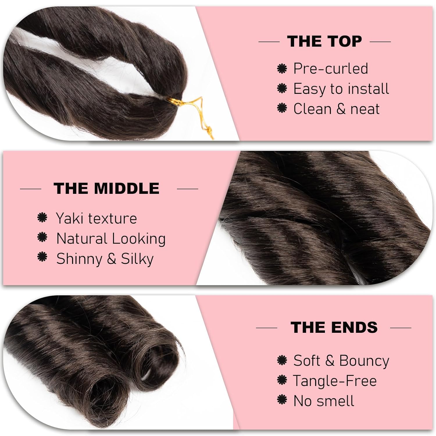 French Curl Braiding Hair 24 Inch Dark Brown French Curl Braids Pre-stretched Bouncy Loose Wave Spiral Curly Ends Soft as Human Hair Wavy Brown Curly Braiding Hair Extensions for Box Braids and Twists