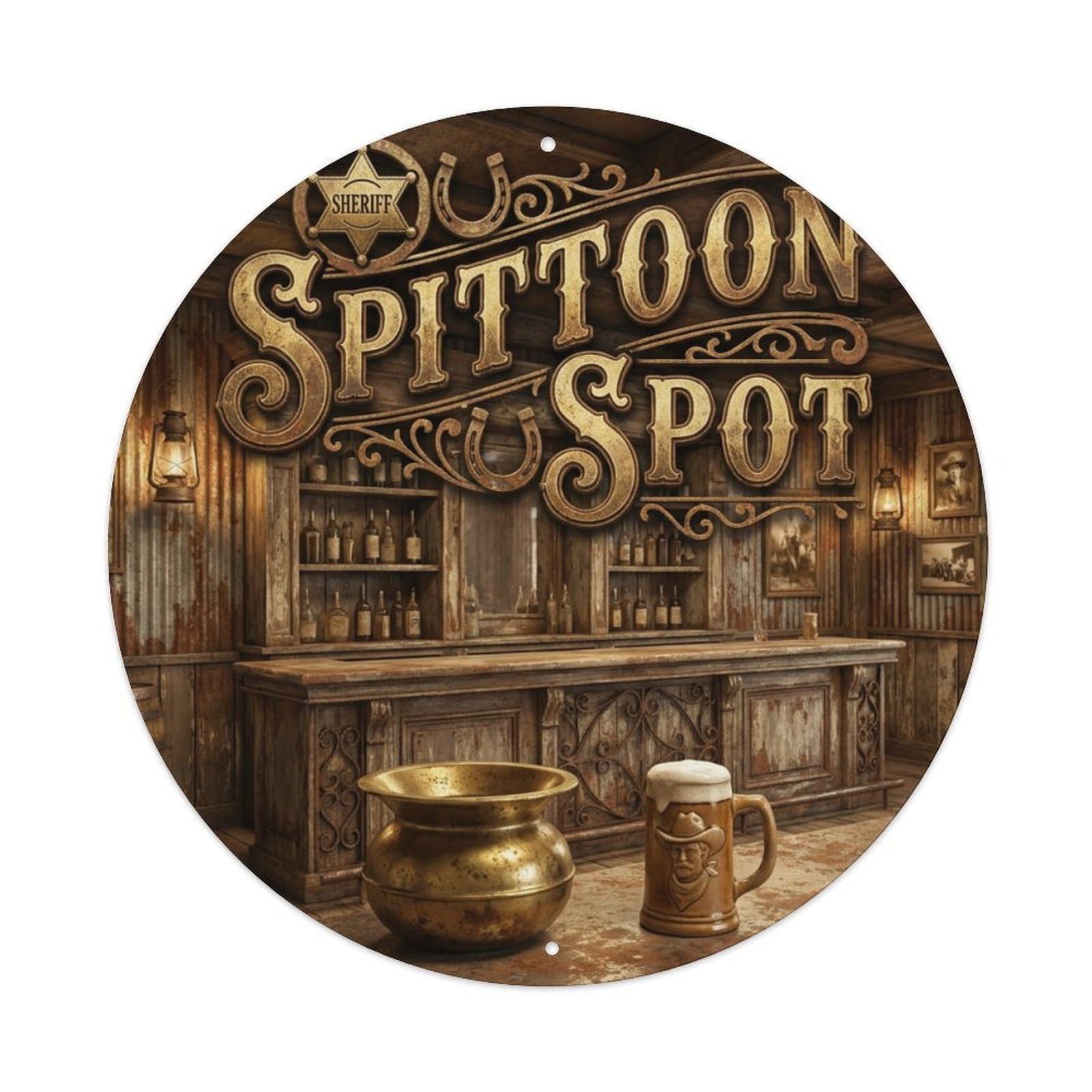 Vintage Beer Western Cowboy Spittoon Spot Retro Bar for Pub Metal Tin Sign