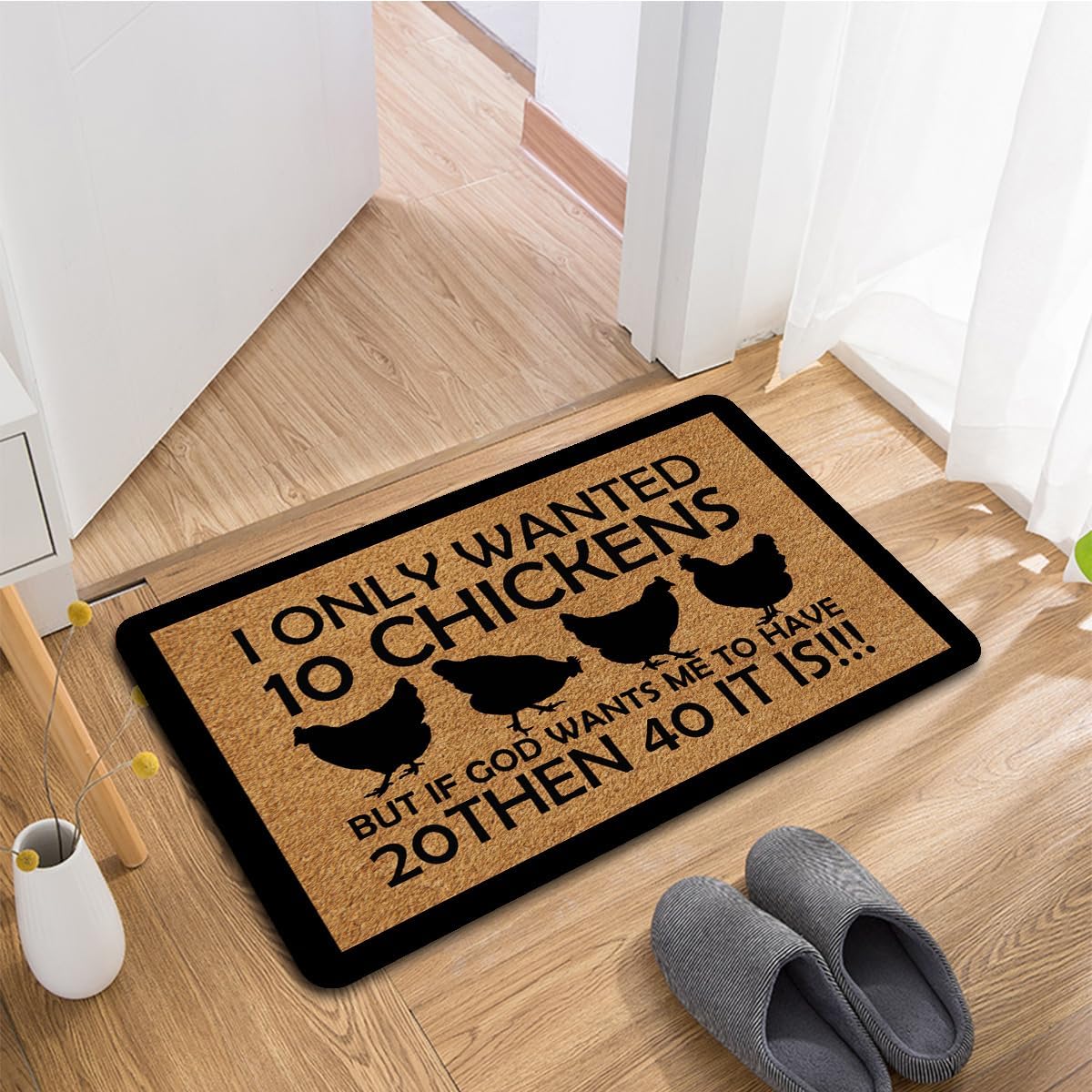 Funny Doormat for Front Door - 23.6x15.7 Inch Non-Slip Welcome Mat with 'I Only Wanted 10 Chickens' Design - Durable Indoor/Outdoor Entryway Rubber Mat