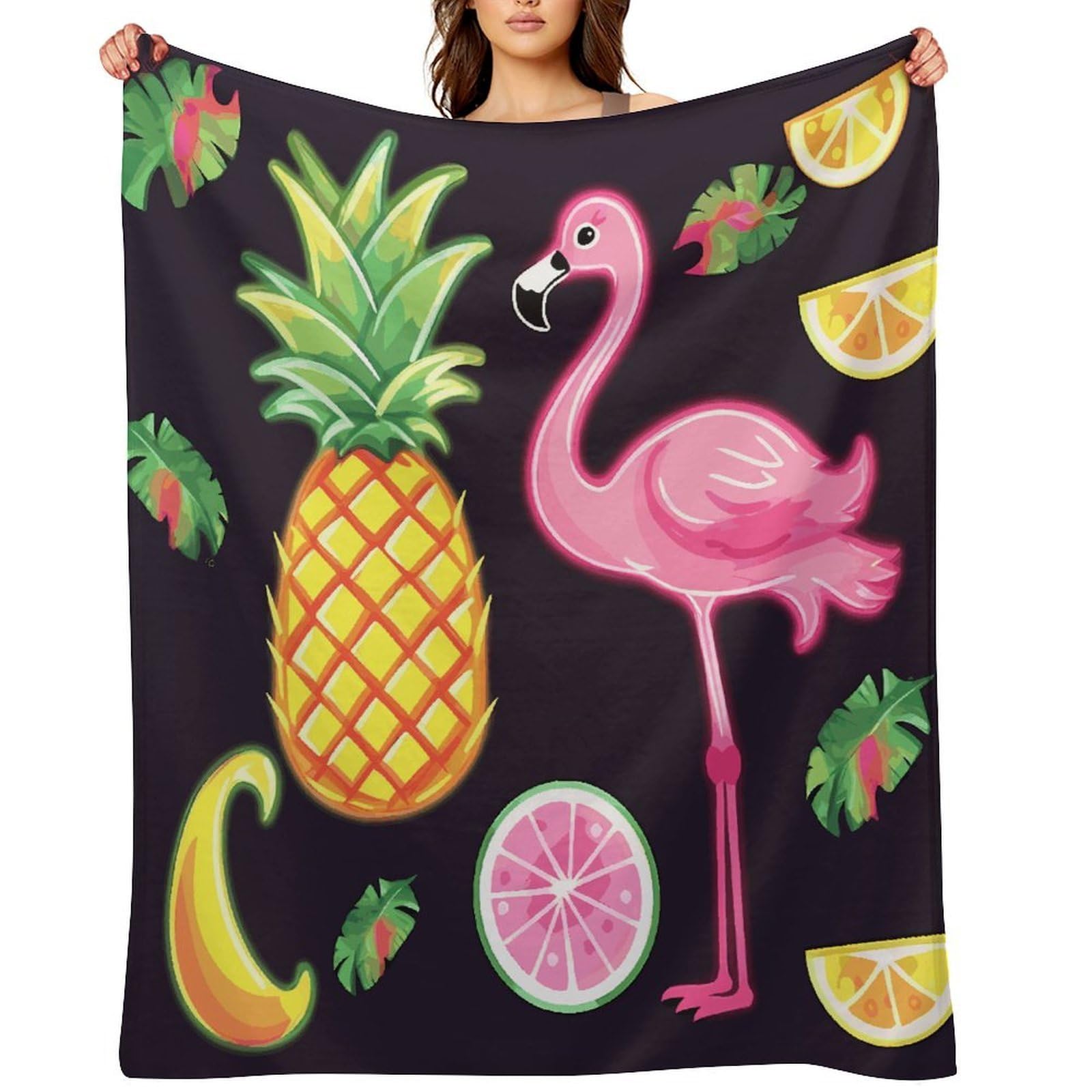 Pineapple Banana Flamingo Throw Blanket for Couch and Bed Super Soft Warm Lightweight Throw Blankets Cozy Fuzzy Flannel Blanket Personalized Decorative Blankets for Sofa Decor 30"x40"