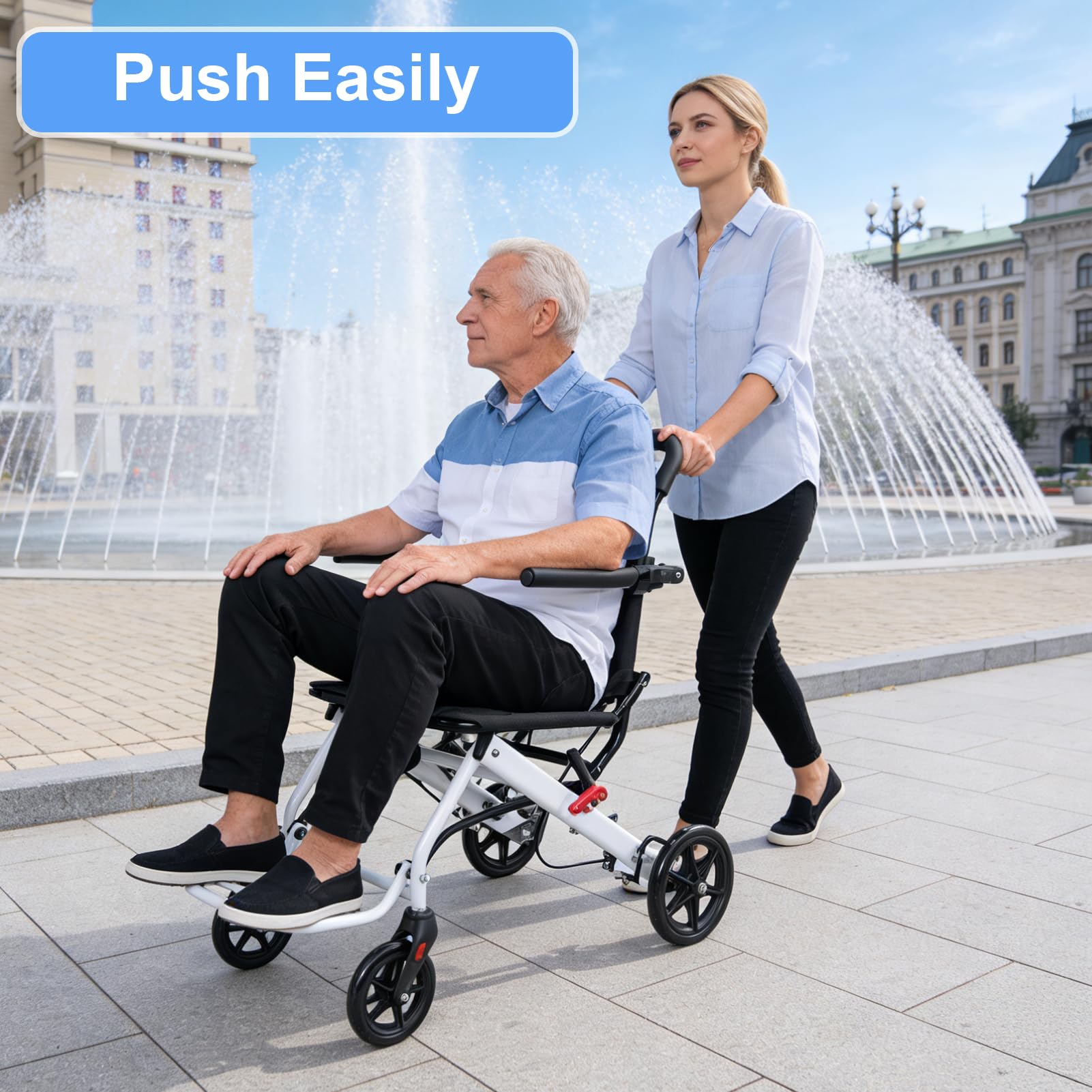 Silla de ruedas plegable ligera, sillas de ruedas para adultos, sillas de ruedas plegables para adultos con reposabrazos y reposapiés, para viajes en avión de ancianos