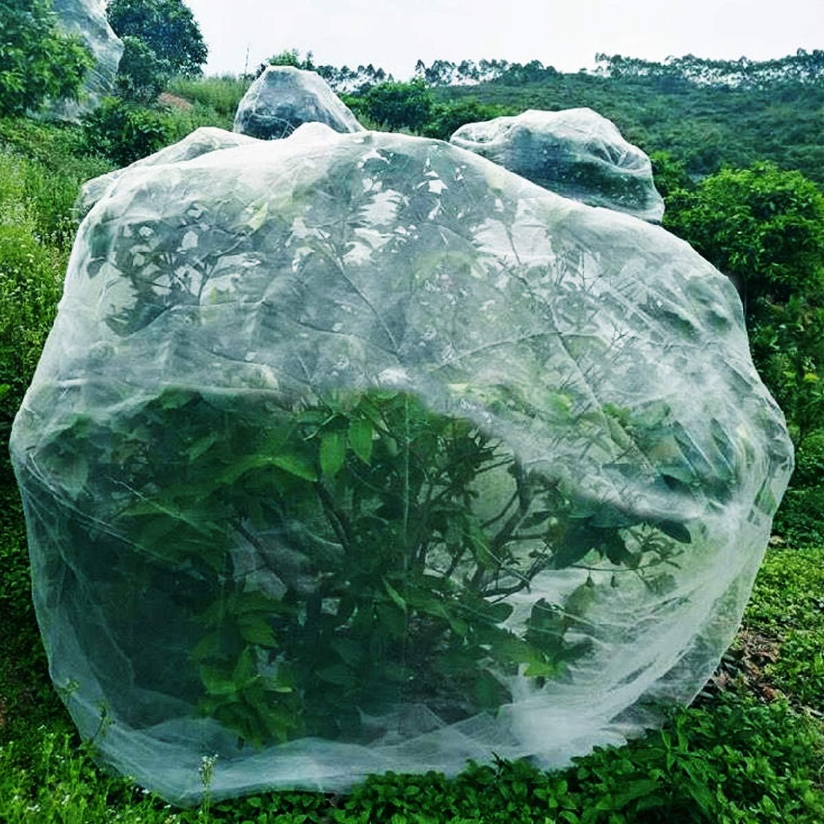 ANPHSIN 4 Pack 4.6 × 3.9ft Garden Bugs Netting Plant Covers- Bird Netting Mesh Tree Covers Bugs Barrier Plant Covers with Drawstring to Keep Garden Plant Fruits Flower Away from Bugs Bird Eating