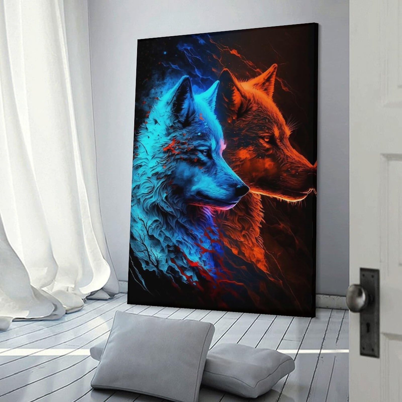 Junmoney Mystical Wolf Abstract Wall Decor Canvas Print, 24x36inch(60x90cm), for Living Room, Lounge Or Sitting Room, Easy Decor for Gallery Walls