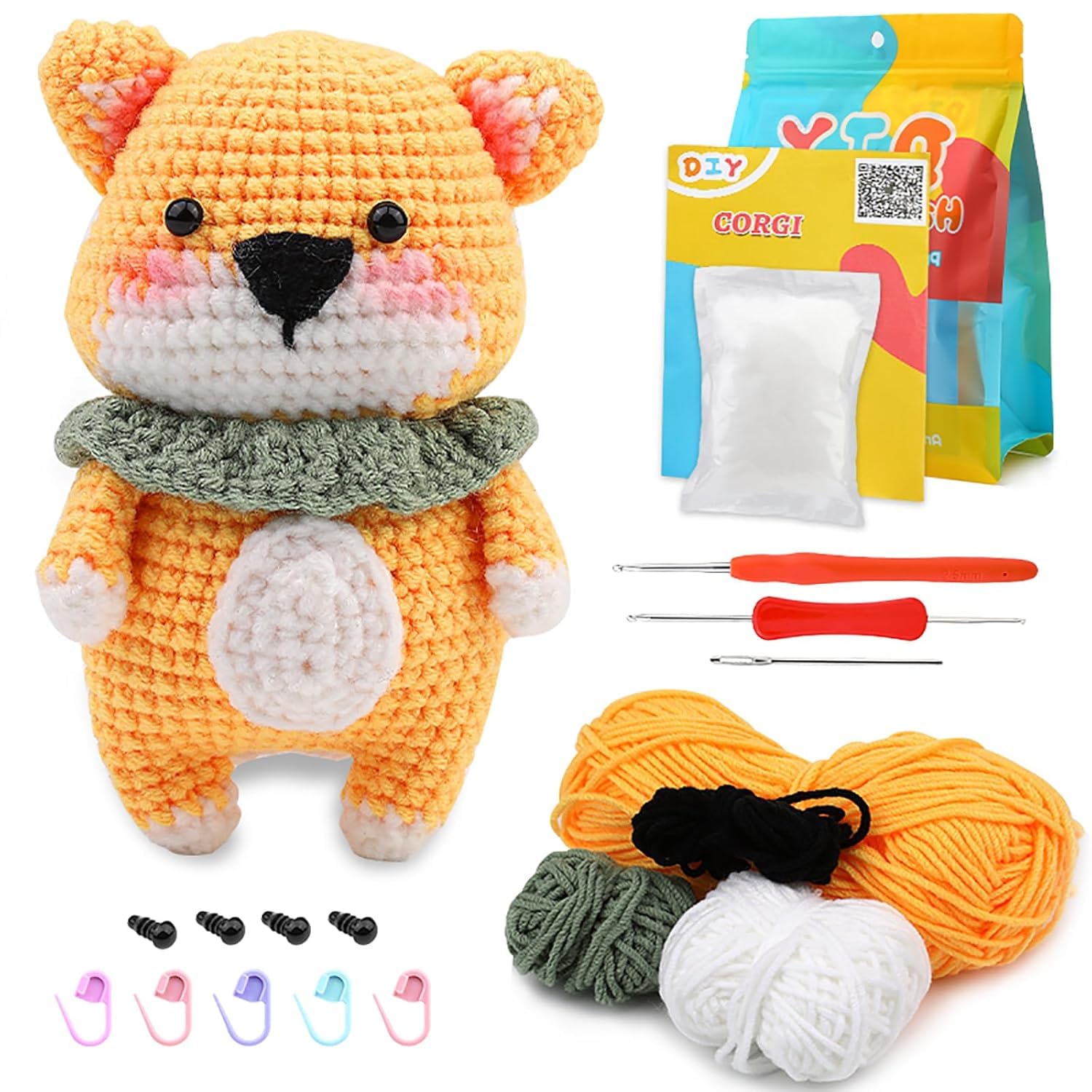 tusmad crochet kit for beginners, cute animals complete beginner crochet set, with step-by-step video tutorials, crochet kits for adults and kids, diy knitting supplies crochet kit dogs