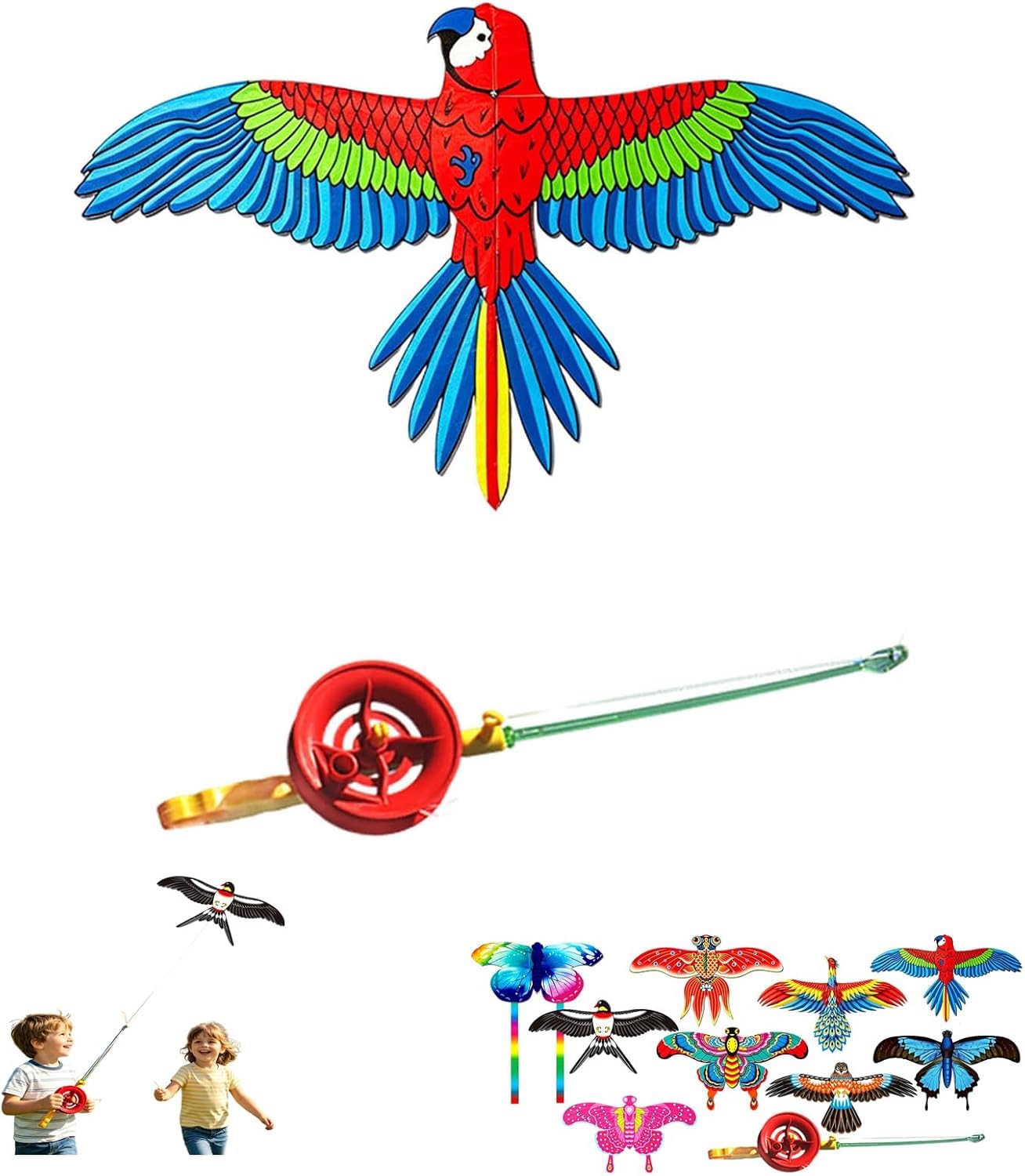 Fishing Poles Kite, Beach Toys, Angling Themed Flying Toy, Dynamic Wing Kites with Fishing Rod Line, Dynamic Winds Flying Toys for Outdoor, Beach Kite for Family Outdoor Activities (Blue)