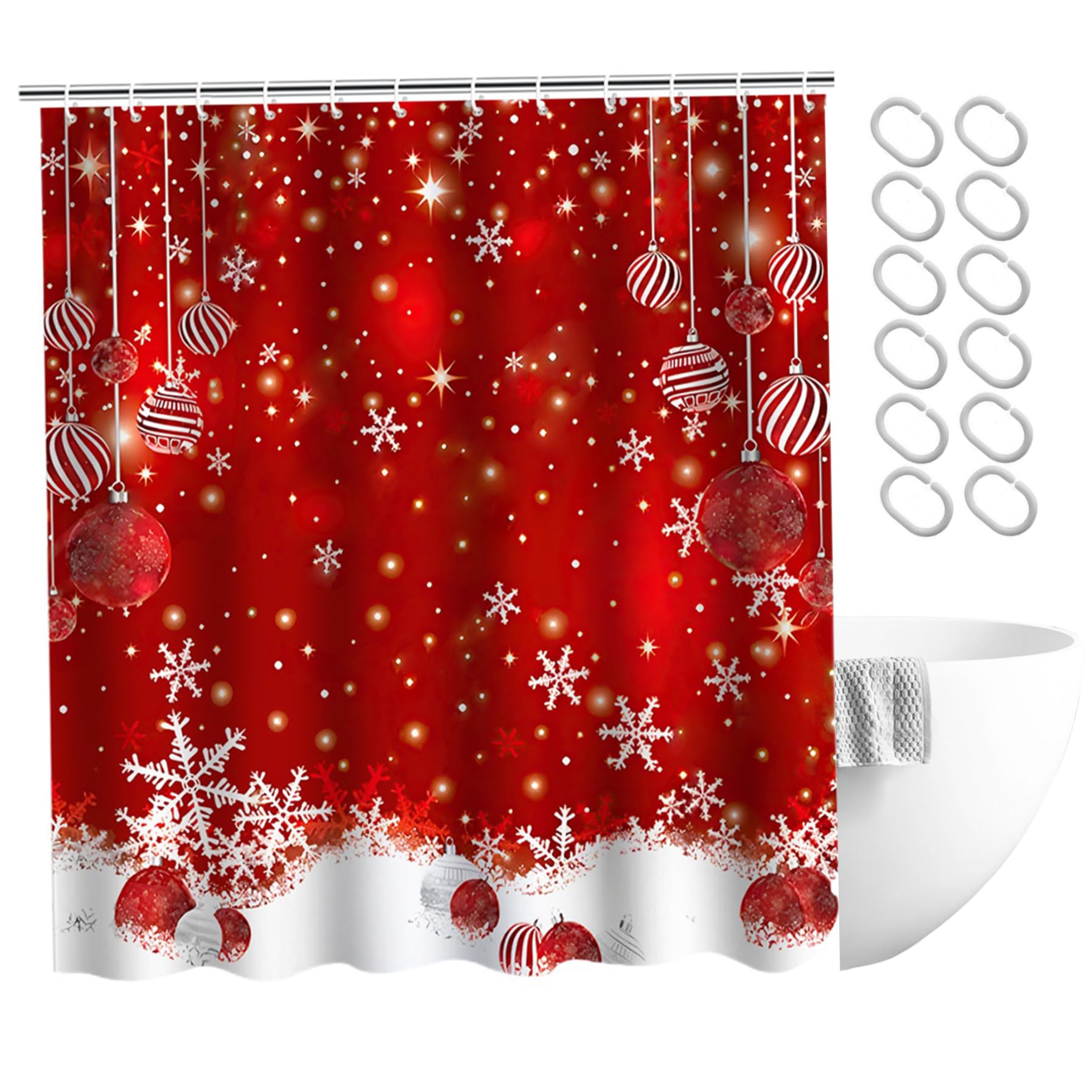 Rideau de douche de Noël pour salle de bain familiale ambiance magique d'hiver