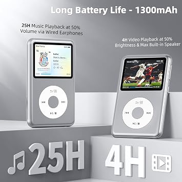 Innioasis 64GB Mp3 Player with Bluetooth, Lossless DSD DAC FLAC Support, Y2 Classic Dedicated Music Player with Playlists, Nostalgia Design, Supports up to 2TB Silver