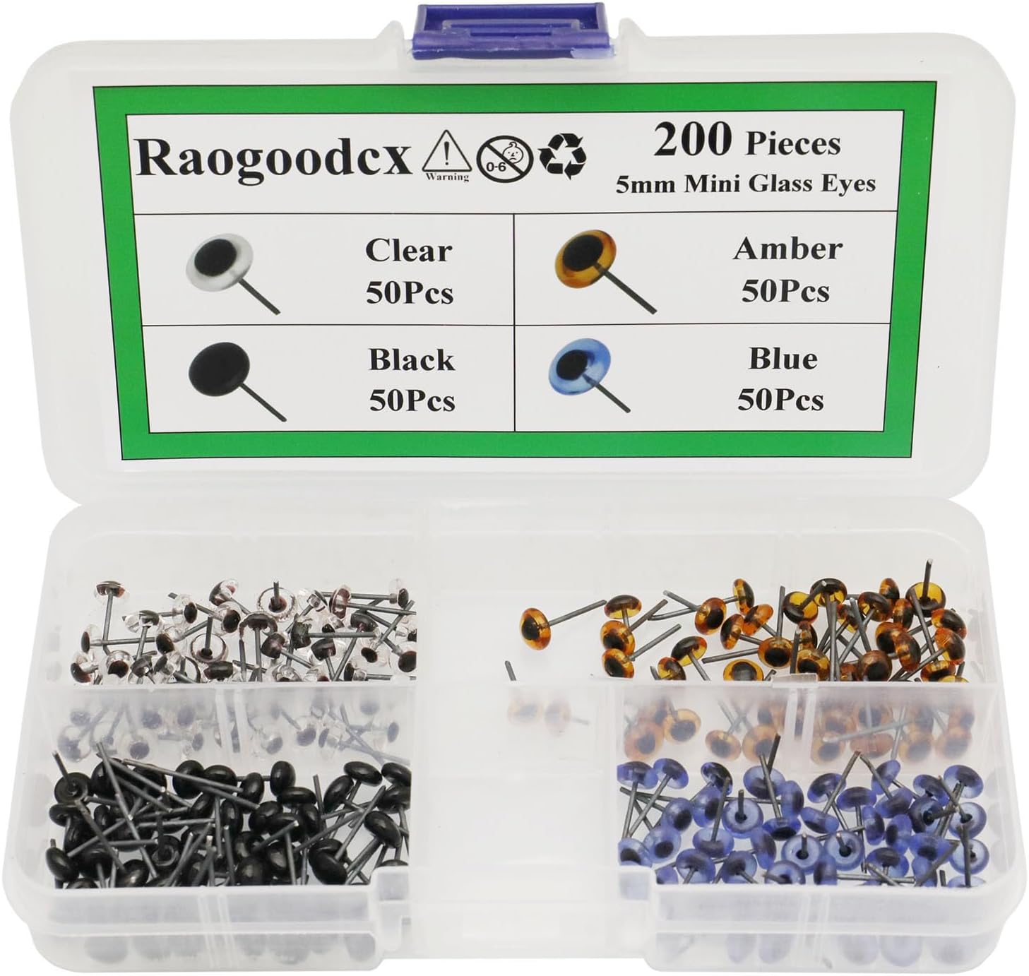 200pcs Mini Glass Black/Blue/Amber/Clear Eyes Kits for Teddy Puppets Dolls Wool Felting Crafts