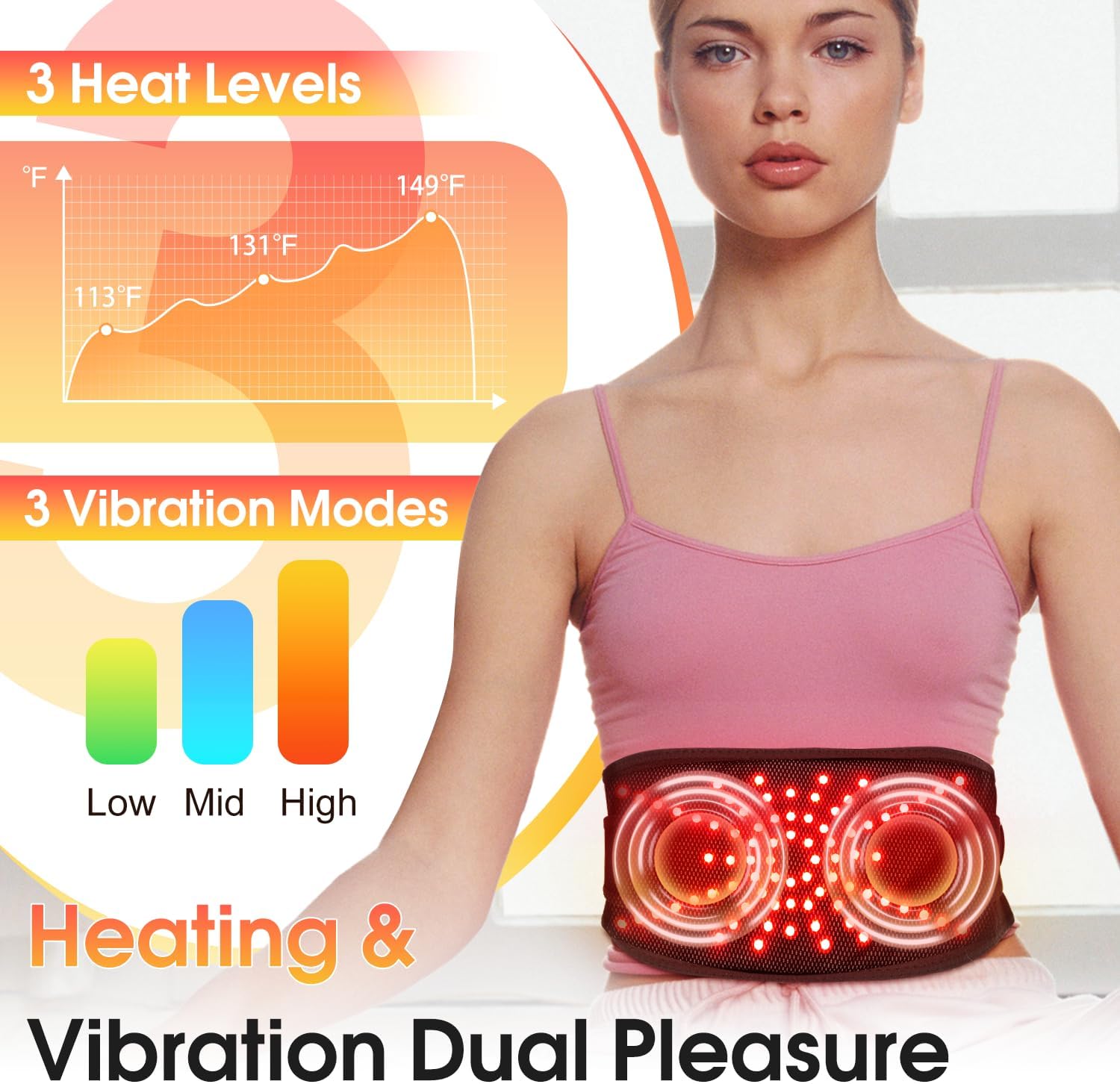 Electric Heating Pad for Back, FSA Eligible HSA, XL Cordless Heated Back Belt Wrap with 3 Heating and 3 Vibration Modes, 5000mAh Battery Operated Lower Back Massager, Heated Pad for Back