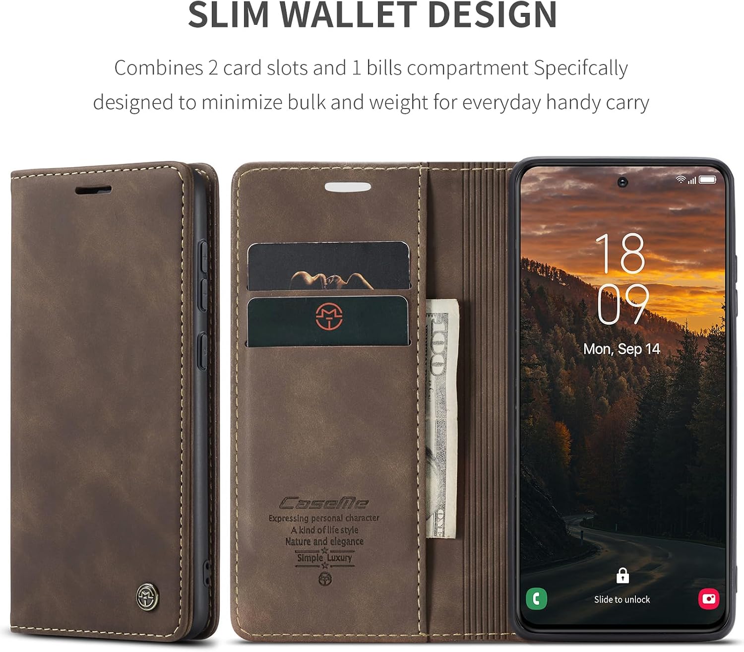 for Samsung Galaxy S24 FE, Flip Fold Leather Wallet Case with Credit Card Slot and Kickstand Magnetic Closure Protective Cover for Galaxy S24 FE (Coffee)