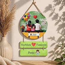 Personalized Family Name Plate Wall Hanging with Rope | Customized Couple & Kids Name Board | Round MDF Home Decor Sign | Housewarming Gift | Door/Wall Hanging Plaque - 18 x 11 Inches