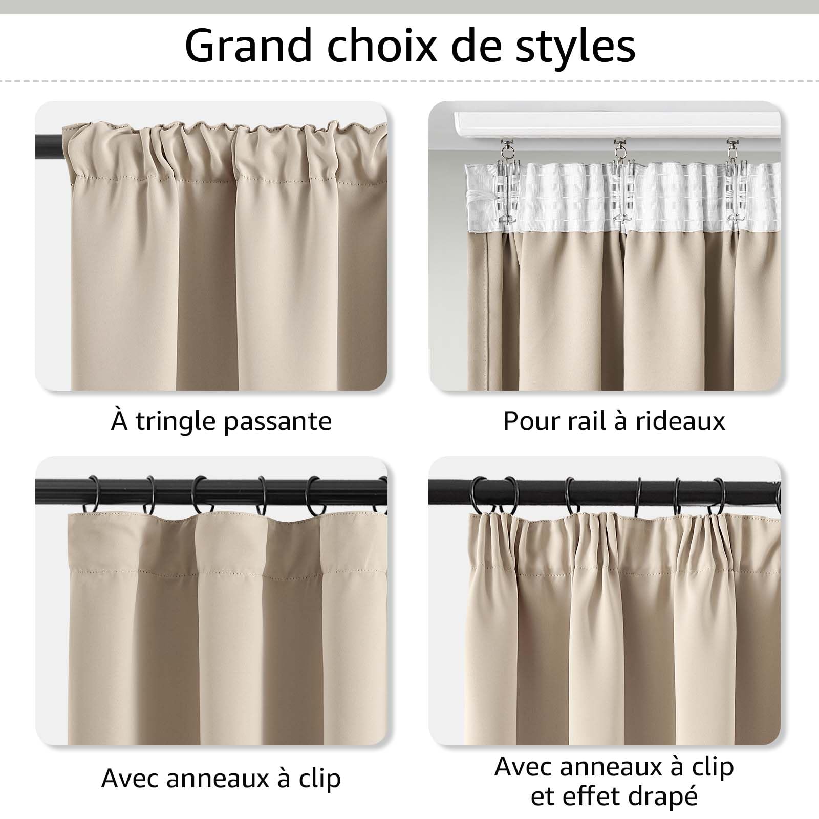 TOPICK Rideau Occultant 2Pcs avec Galon Fronceur 140x220,Beige | Isolation Lumineux,Tenture Opaque Moderne Décoration, pour Chambre Maison Salon Porte Bureau Intérieurs