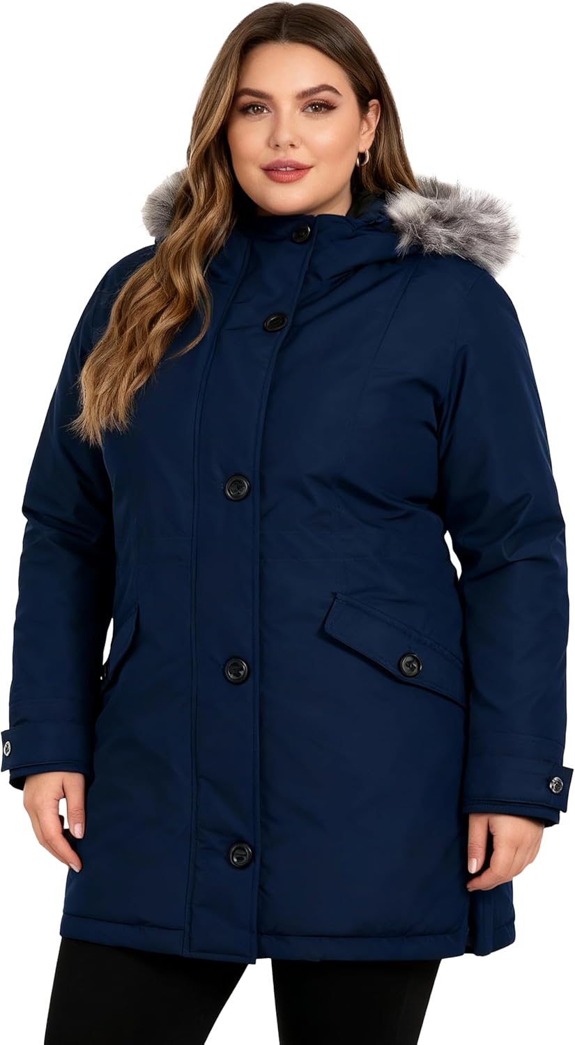 wantdo Plus Size Winter Coats for Women Thick Parka Jacket with Hood