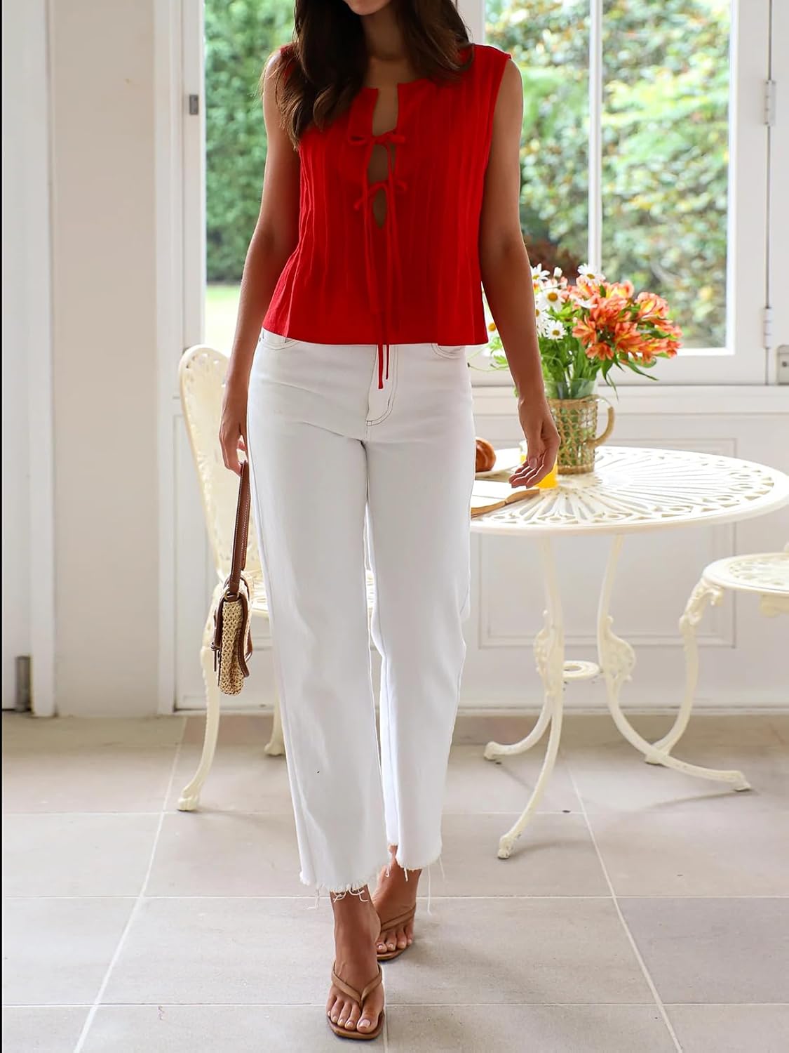 Women Y2K Tie Front Peplum Tank Tops Sleeveless Ruffle Hem Babydoll Shirts Summer Cute Going Out Vest - Image 4