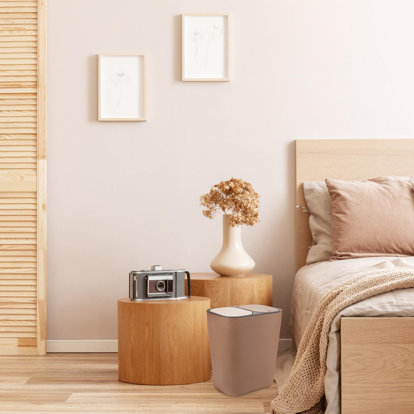 Pattumiera Due Scomparti in Plastico per Casa, Doppio Strato Grandi Aperture per Rifiuti, Design Semplice e Funzionale per Camera da Letto