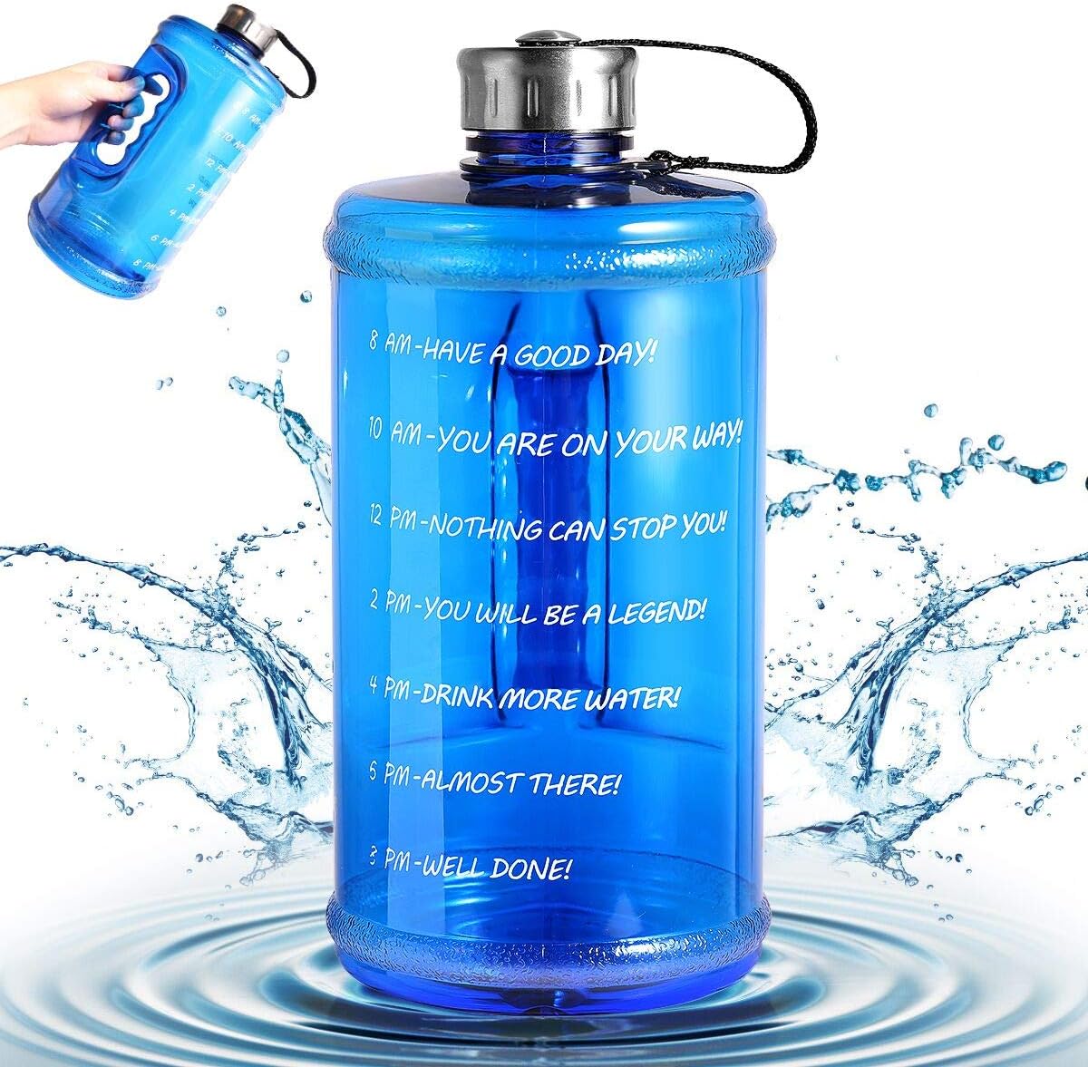 2020 New Motivational Water Bottle, Half Gallon Sport Water Bottle Large BPA Free Jug with Handle Reusable Leak Proof Bottle Time Marked to Drink More Water Daily