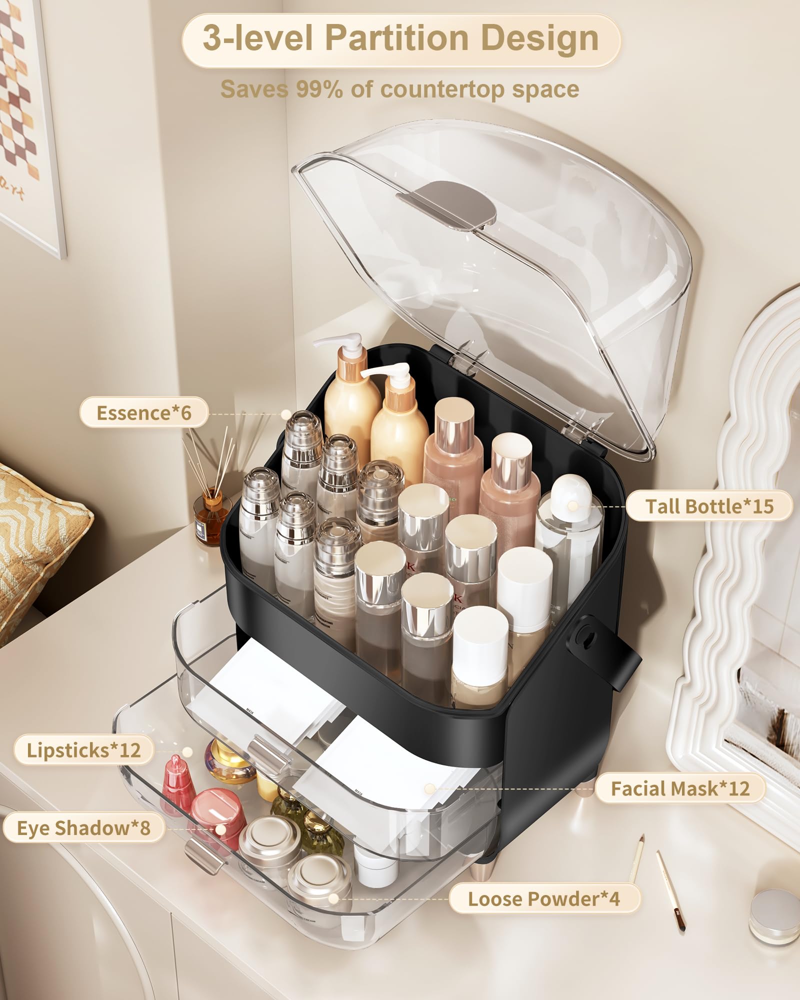 Anylady 3-Tier Makeup and Skincare Organizer Countertop Storage Box