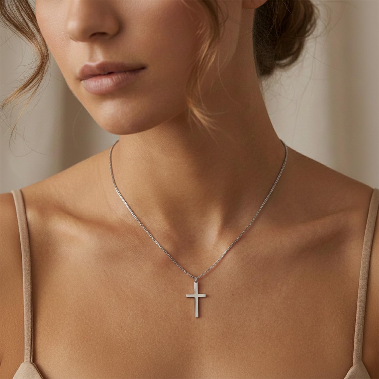 Heavenly Metals Stainless Steel Cross Necklace for Women & Girls – Silver Color Small Christian Pendant on 16.5" Box Chain with 2" Extender – USA Faith-Based Brand