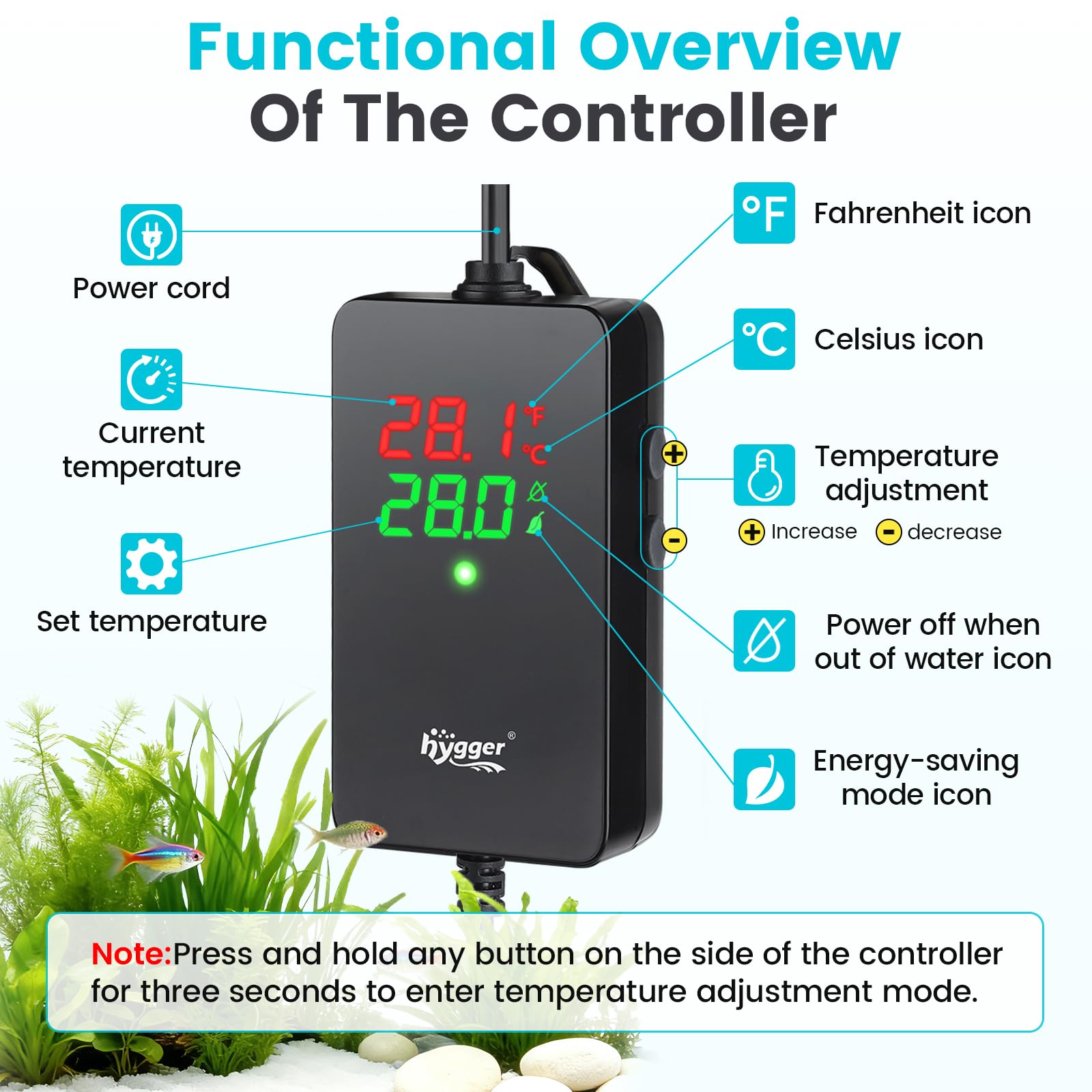 hygger Mini chauffage submersible pour aquarium 300 W
