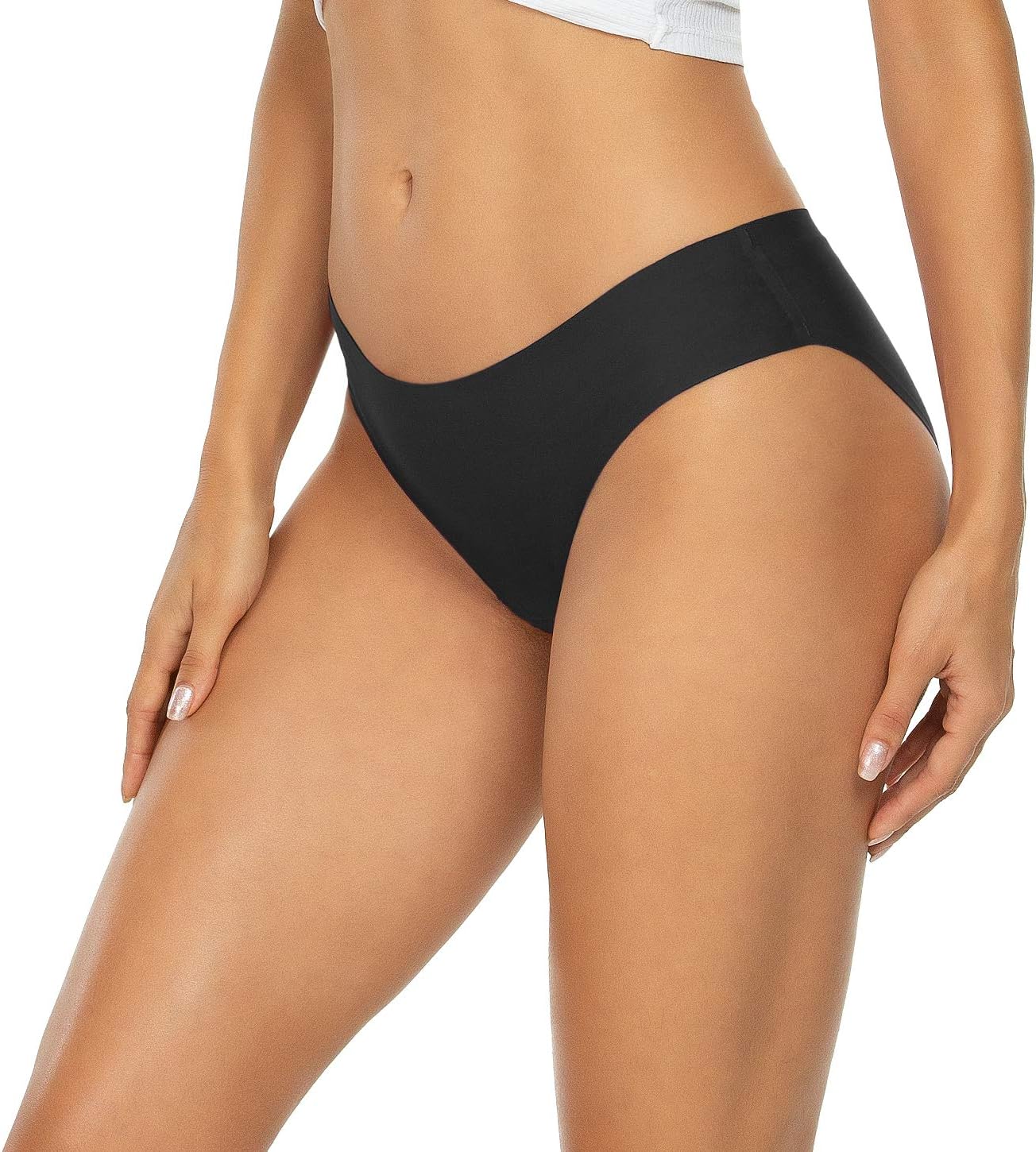 Seamless Underwear Invisible Bikini No Show Nylon Spandex Women Panties(826-Black-S)