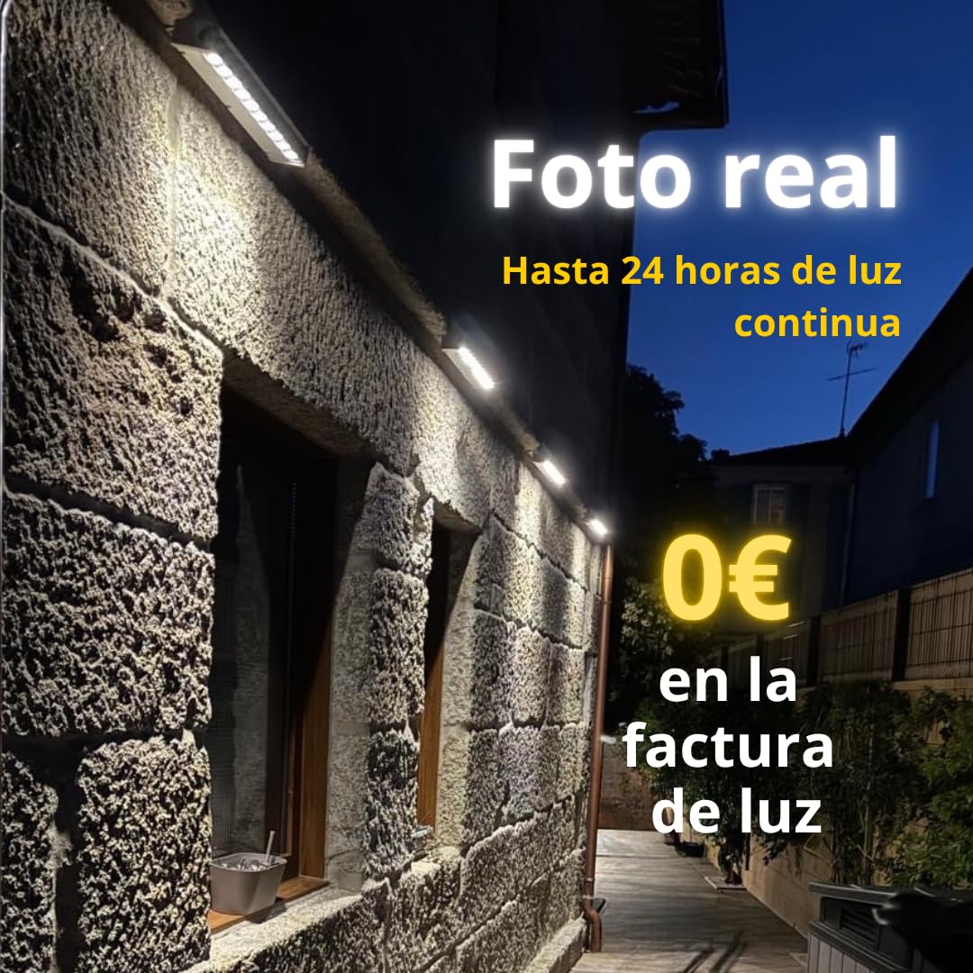 Bañador de Pared LED Solar 10W, IP65 Impermeable, Luz 4000K, Autonomía 24h, Sin Cables, Automático, Panel Solar Integrado, Foco Solar Exterior Jardín, Fachada, Terraza