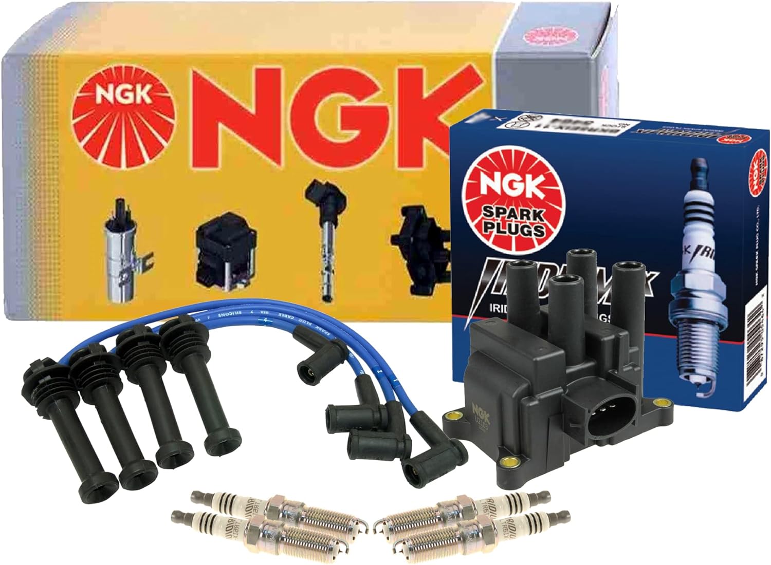 NGK DIS Ignition Coil Wires 4 Iridium IX Spark Plugs Kit For Ford Mercury 2.0 L4
