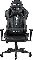MAX RACER - Cadeira Gamer Skilled - Poltronas Gamer de Aço, Cadeira Ergonômica para Jogos - Até 150kg, Giratória, Braços 1D, Tecido Sintético PVC, Inclinação 180°, Almofada Cervical e Lombar - Preta