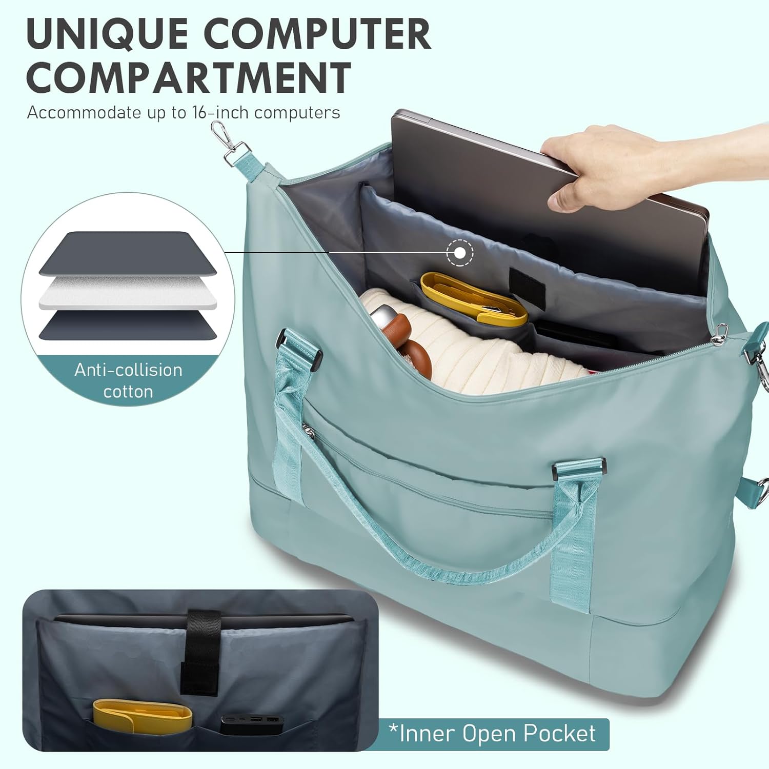 WOOMADA Weekender Overnight Bag for Women, Shoulder Travel Duffel with Shoes Compartment,Gym Bag with Toiletry Bag - Image 3