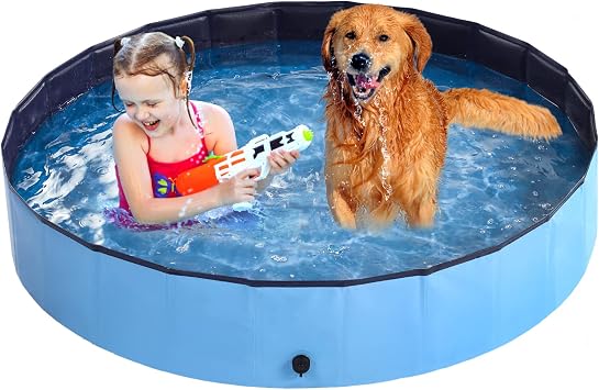 Foldable Kiddie Pool Hard Plastic Kids Pool, 63''x12'', Portable PVC Dog Swimming Pool, Indoor & Outdoor Collapsible Pet Pool Bath Tub for Dogs, Cats and Kids - X-Large & Blue